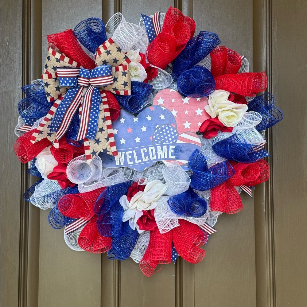 Patriotic Red, White, and Blue Welcome Wreath